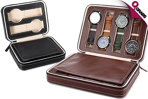 From QR75 Protect Your Time Pieces with a Travel Case for Watches - Available in Black OR Dark Brown! (Up to QR398 Value)